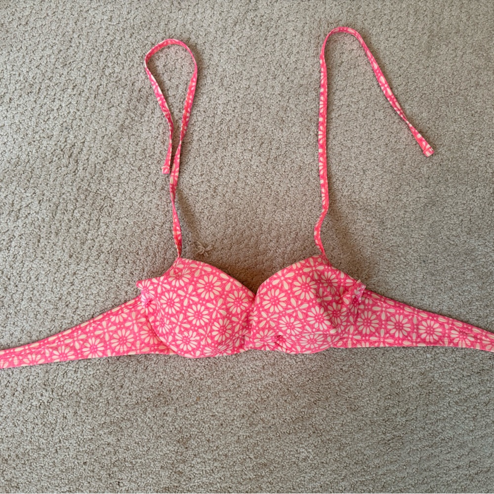 aerie Coral Pink Floral Bikini Top
